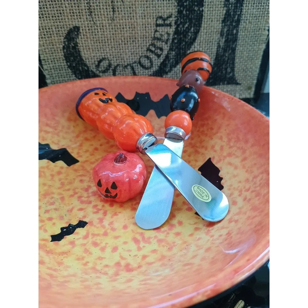 New Halloween Bowl With 2 Spreaders Black‎ Orange Pumpkin Target